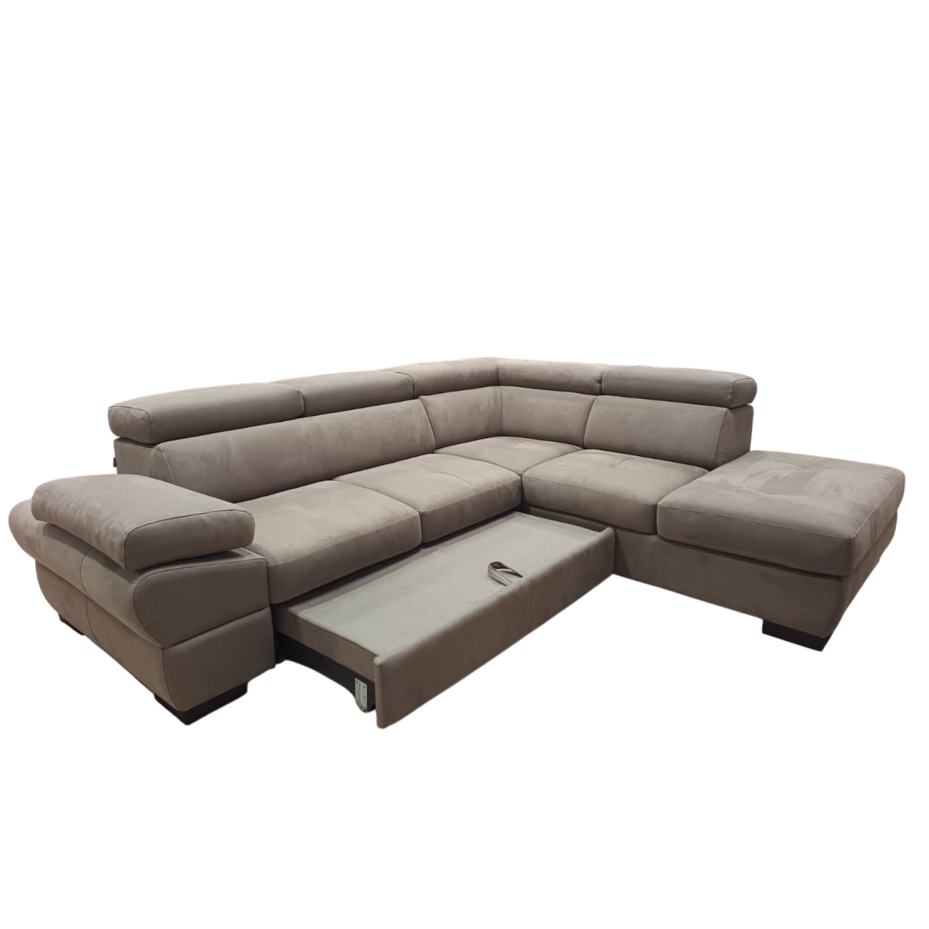 Divano Calipso Angolare | Divano con Letto Estraibile, Pouf Contenitore e Poggiatesta Reclinabili