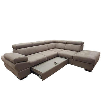 Divano Calipso Angolare | Divano con Letto Estraibile, Pouf Contenitore e Poggiatesta Reclinabili