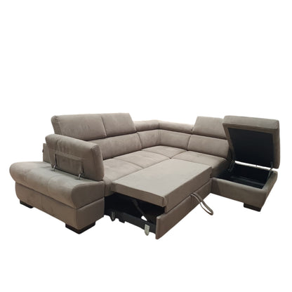 Divano Calipso Angolare | Divano con Letto Estraibile, Pouf Contenitore e Poggiatesta Reclinabili