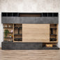 Parete Attrezzata Mod.03 con Pannello Scorrevole | Design Moderno Cemento e Legno