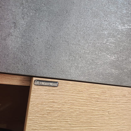 Parete Attrezzata Mod.03 con Pannello Scorrevole | Design Moderno Cemento e Legno