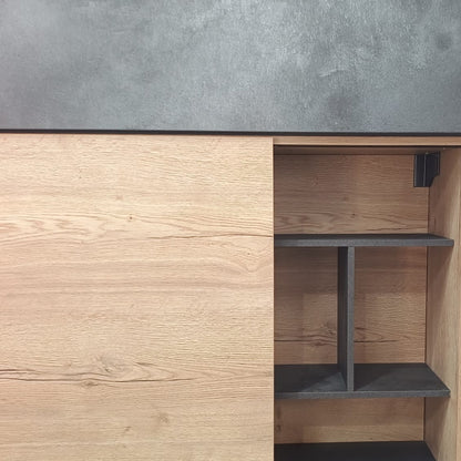 Parete Attrezzata Mod.03 con Pannello Scorrevole | Design Moderno Cemento e Legno