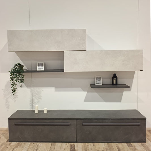 Parete Attrezzata Easy Rovere Scuro e Rovere Chiaro | Design Moderno Sospeso