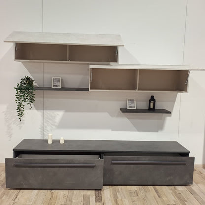Parete Attrezzata Easy Rovere Scuro e Rovere Chiaro | Design Moderno Sospeso