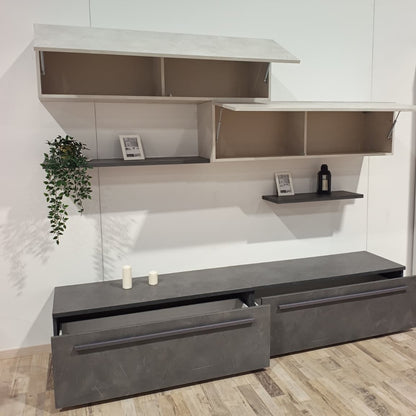 Parete Attrezzata Easy Rovere Scuro e Rovere Chiaro | Design Moderno Sospeso