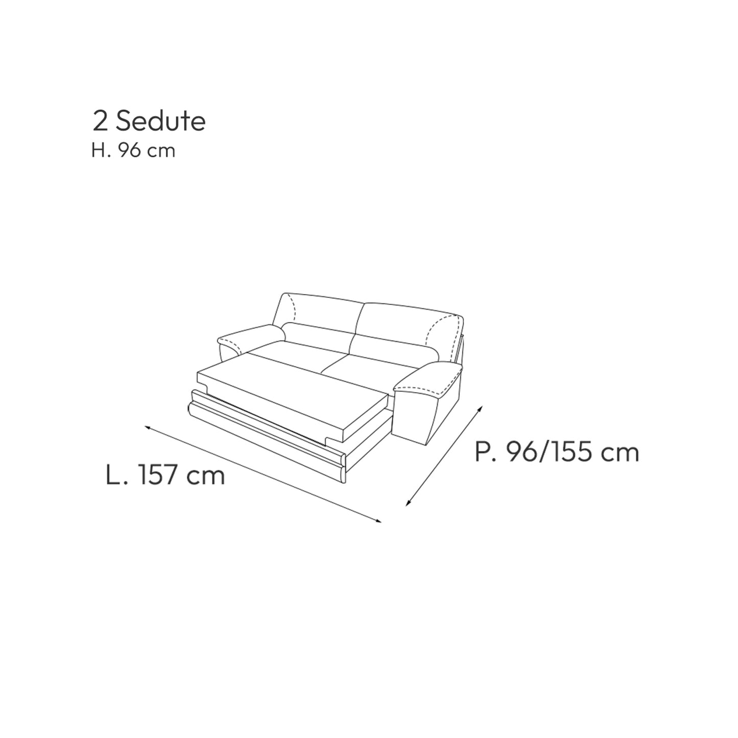 Divano Chiara 2 Posti con carrello| Comfort e Design Compatto in Legno Massello