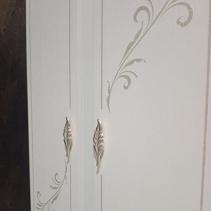 Parete Attrezzata Modello05 Bianca | Design Elegante con Pensili in Vetro e Base Curva