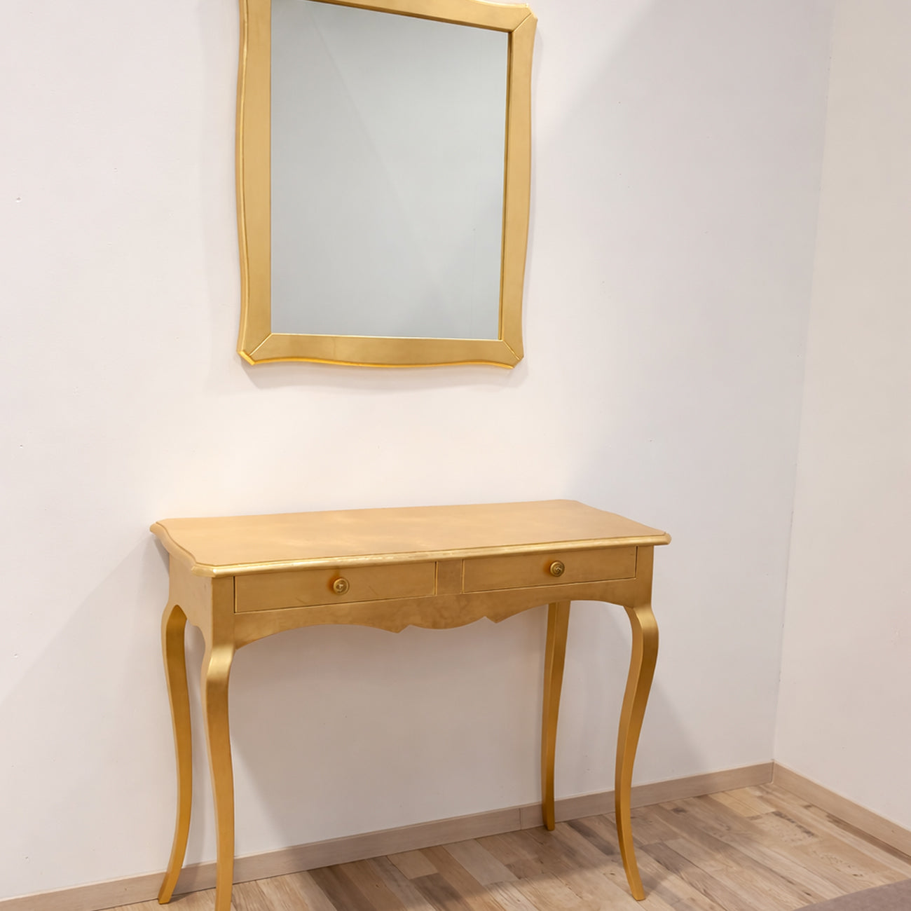 Ingresso Consolle e Specchio Dorati in Legno Massello | Stile Classico Chic