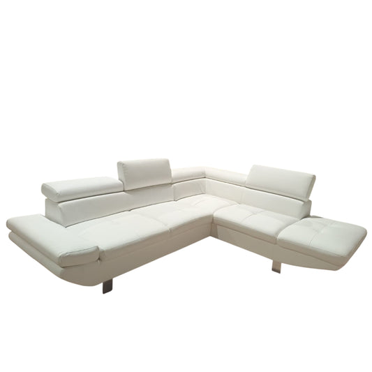 Divano Angolare ASIA in Ecopelle | Chaise-Longue e Poggiatesta Regolabili | Design Moderno