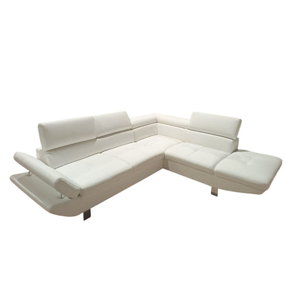 Divano Angolare ASIA in Ecopelle | Chaise-Longue e Poggiatesta Regolabili | Design Moderno