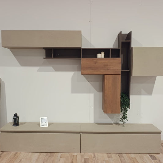 Parete Attrezzata Infinity5 | Design Moderno con Pensili Sospesi e Base TV Capiente